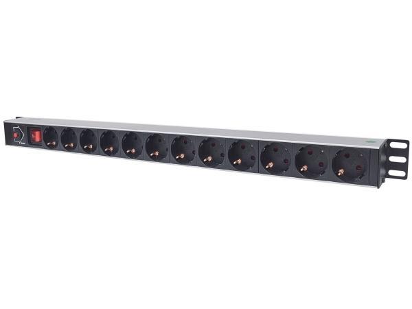 Intellinet 714044 1U Aluminium Strømskinne - Sort, 12 Stik