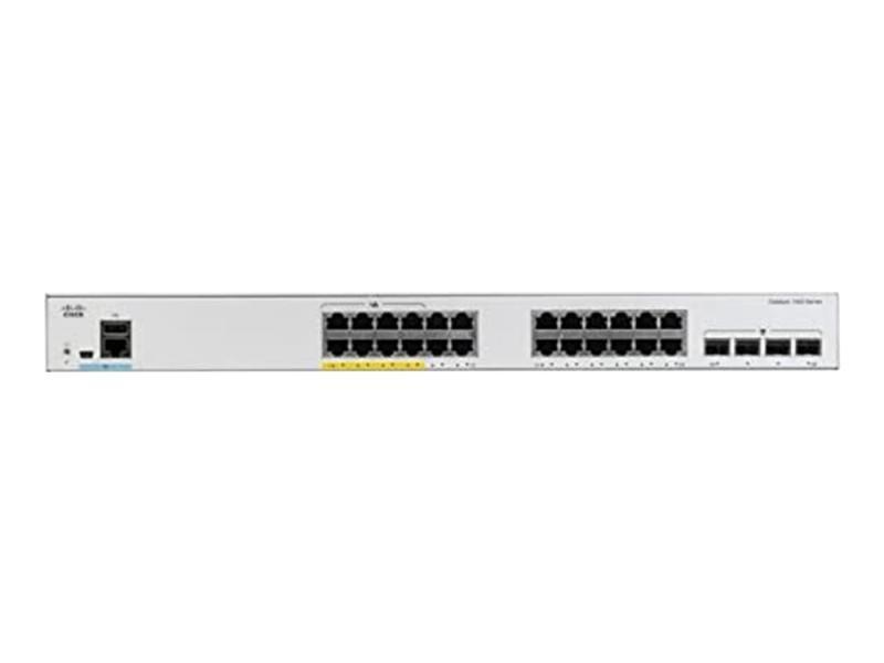 Cisco Catalyst 1000-24Fp-4G-L - Switch - Administreret - 24 X 10/100/1000 (Poe+) + 4 X Gigabit Sfp (Uplink) - Monterbar På Stativ - Poe+ (370 W)