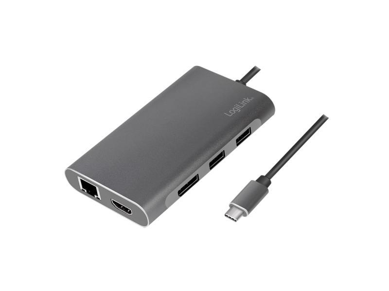 Logilink Ua0382, Ledningsført, Usb 3.2 Gen 1 (3.1 Gen 1) Type-C, 100 W, 10,100,1000 Mbit/S, Sølv, 5000 Gbit/Sek.