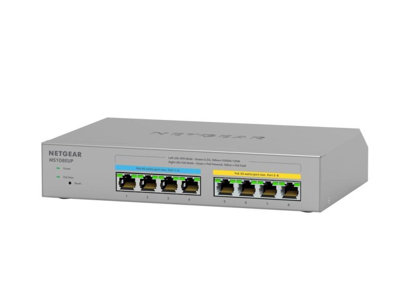 Netgear Plus Ms108eup - Switch - Administreret - 4 X 100/1000/2.5G (Poe++) + 4 X 100/1000/2.5G (Poe+) - Desktop, Væg-Monterbar - Poe++ (230 W)
