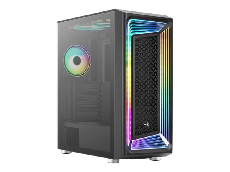 Aerocool Interstellar-G-Bk-V1 - Mid Tower - Atx - Sidepanel Med Vindue (Hærdet Glas) - Ingen Strømforsyning (Atx) - Sort - Usb/Lyd