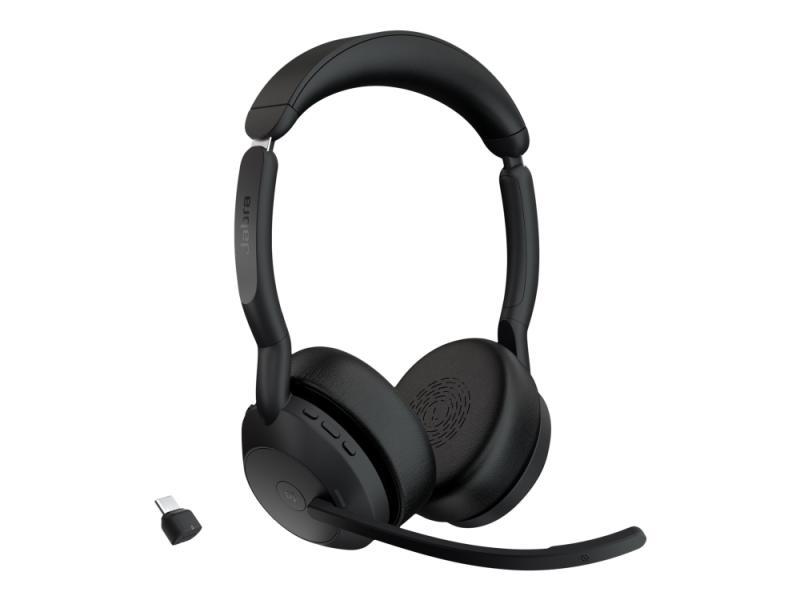 Jabra Evolve2 55 Ms Stereo - Headset - På Øret - Bluetooth - Trådløs - Aktiv Støjfjerning - Usb-C - Sort - Zoom Certified, Cisco Webex Certified, Alc