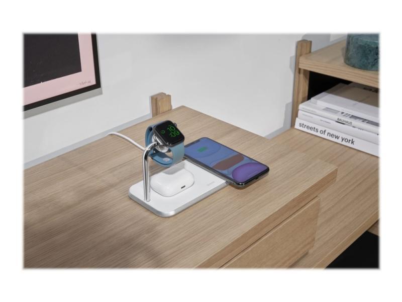 Zens Dual+Watch Aluminium Wireless Charger - Trådløs Opladningsmåtte + Ac-Strømadapter - 20 Watt - Apple Fast Charge, Fc - Hvid - For Apple Watch
