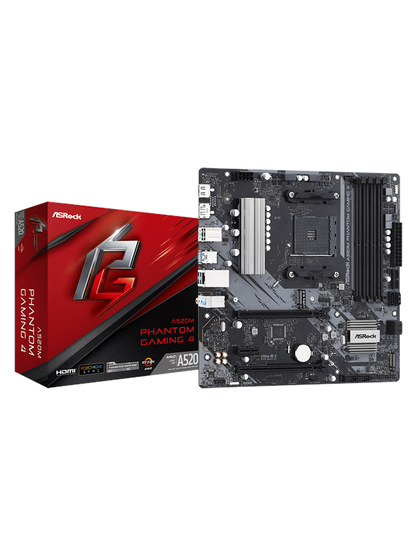 ASRock A520M Phantom Gaming 4 Bundkort - AMD A520 - AMD AM4 socket - DDR4 RAM - Micro-ATX